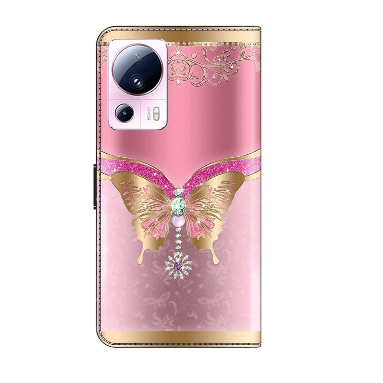 For Xiaomi 13 Lite Crystal 3D Shockproof Protective Leather Phone Case(Pink Bottom Butterfly) - Xiaomi Cases by buy2fix | Online Shopping UK | buy2fix