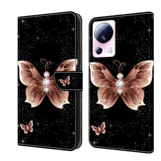 For Xiaomi 13 Lite Crystal 3D Shockproof Protective Leather Phone Case(Pink Diamond Butterfly)