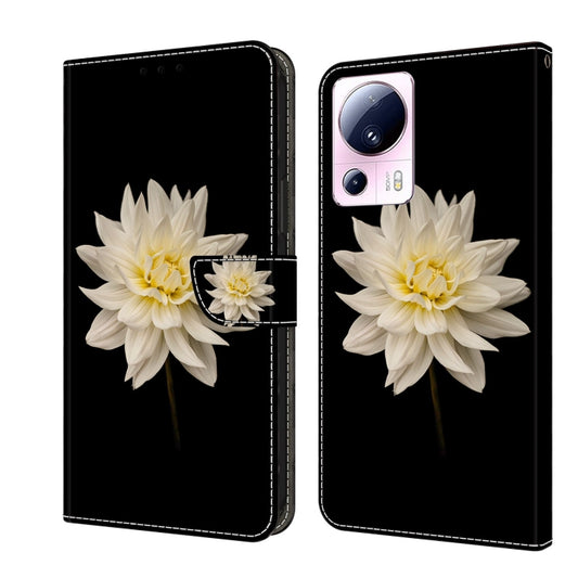 For Xiaomi 13 Lite Crystal 3D Shockproof Protective Leather Phone Case(White Flower) - Xiaomi Cases by buy2fix | Online Shopping UK | buy2fix