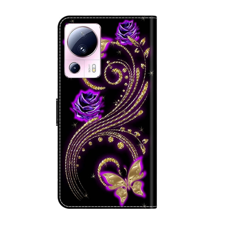 For Xiaomi 13 Lite Crystal 3D Shockproof Protective Leather Phone Case(Purple Flower Butterfly) - Xiaomi Cases by buy2fix | Online Shopping UK | buy2fix