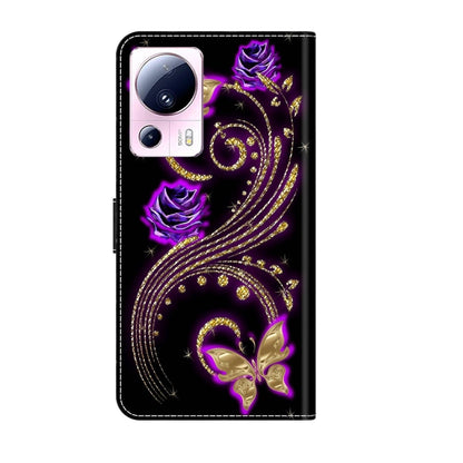 For Xiaomi 13 Lite Crystal 3D Shockproof Protective Leather Phone Case(Purple Flower Butterfly) - Xiaomi Cases by buy2fix | Online Shopping UK | buy2fix
