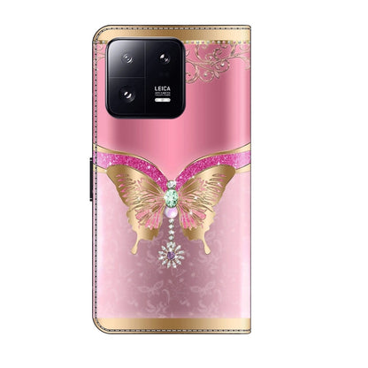 For Xiaomi 13 Pro Crystal 3D Shockproof Protective Leather Phone Case(Pink Bottom Butterfly) - Xiaomi Cases by buy2fix | Online Shopping UK | buy2fix