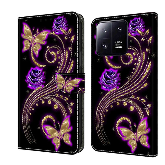 For Xiaomi 13 Pro Crystal 3D Shockproof Protective Leather Phone Case(Purple Flower Butterfly) - Xiaomi Cases by buy2fix | Online Shopping UK | buy2fix