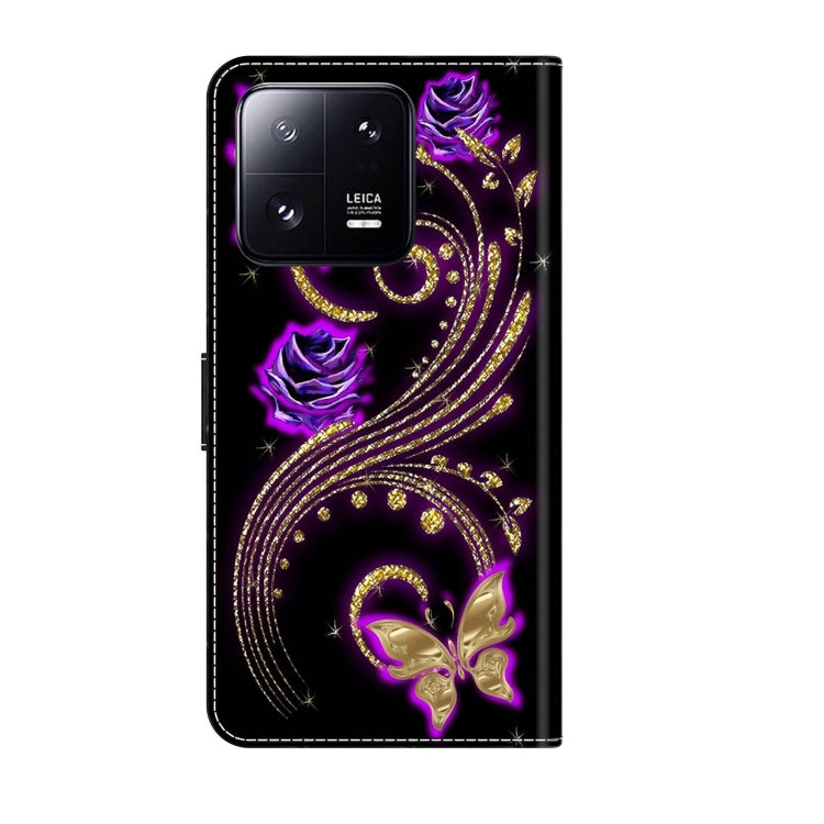 For Xiaomi 13 Pro Crystal 3D Shockproof Protective Leather Phone Case(Purple Flower Butterfly) - Xiaomi Cases by buy2fix | Online Shopping UK | buy2fix