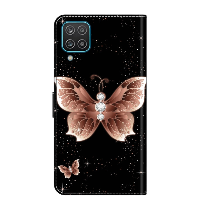 For Samsung Galaxy A12 4G / 5G Crystal 3D Shockproof Protective Leather Phone Case(Pink Diamond Butterfly) by buy2fix