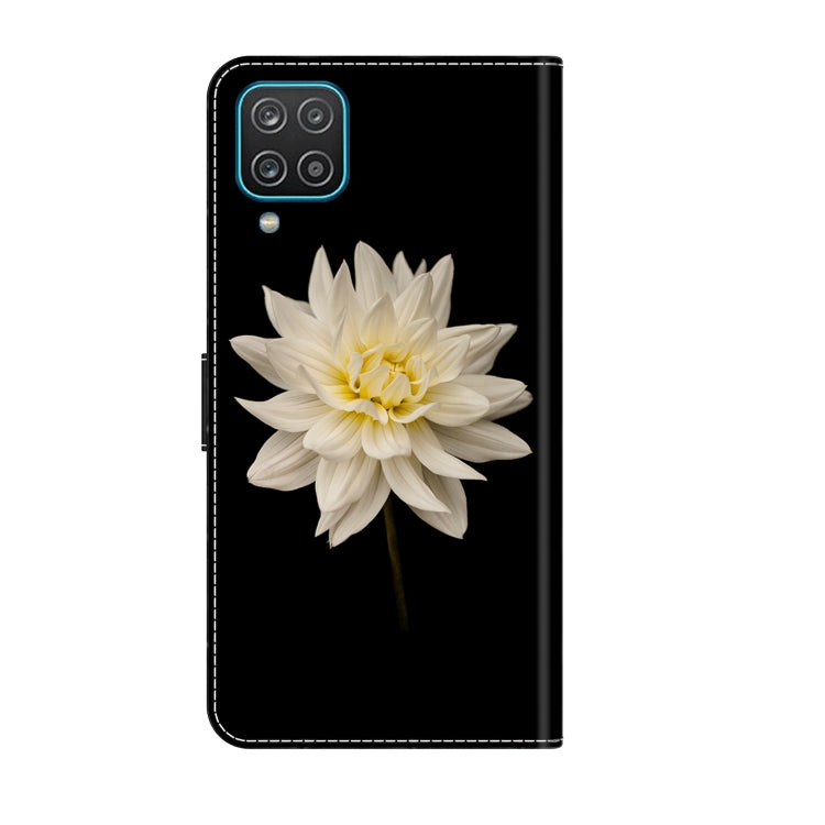 For Samsung Galaxy A12 4G / 5G Crystal 3D Shockproof Protective Leather Phone Case(White Flower) by buy2fix