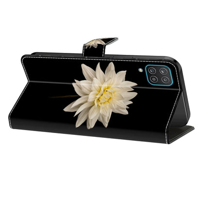 For Samsung Galaxy A12 4G / 5G Crystal 3D Shockproof Protective Leather Phone Case(White Flower) by buy2fix