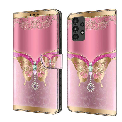 For Samsung Galaxy A13 4G / 5G / A04S Crystal 3D Shockproof Protective Leather Phone Case(Pink Bottom Butterfly) by buy2fix
