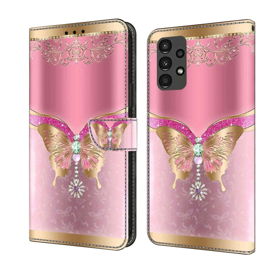 For Samsung Galaxy A13 4G / 5G / A04S Crystal 3D Shockproof Protective Leather Phone Case(Pink Bottom Butterfly) by buy2fix