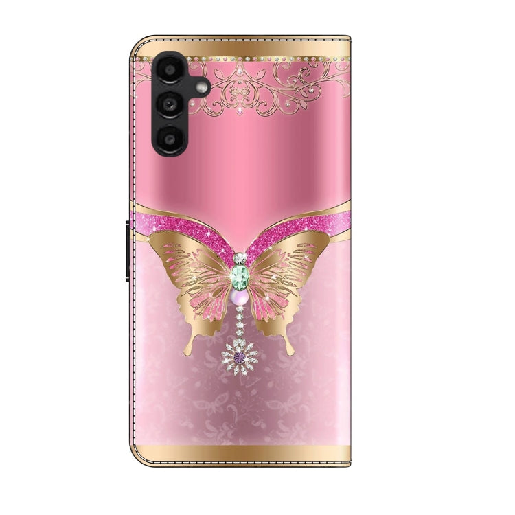For Samsung Galaxy A14 4G / 5G Crystal 3D Shockproof Protective Leather Phone Case(Pink Bottom Butterfly) by buy2fix