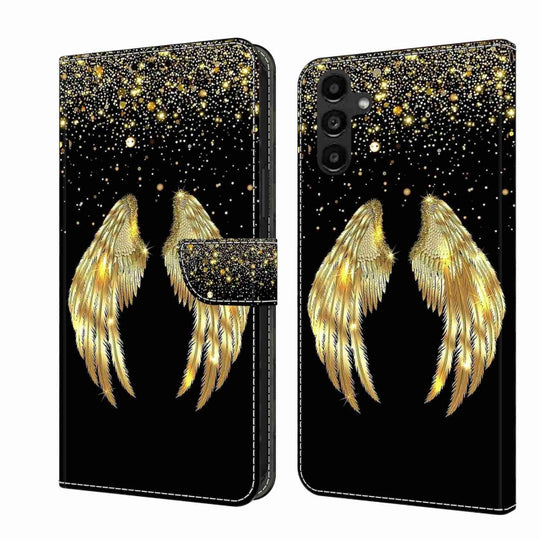 For Samsung Galaxy A14 4G / 5G Crystal 3D Shockproof Protective Leather Phone Case(Golden Wings)