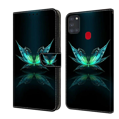 For Samsung Galaxy A21s Crystal 3D Shockproof Protective Leather Phone Case(Reflection Dutterfly) by buy2fix