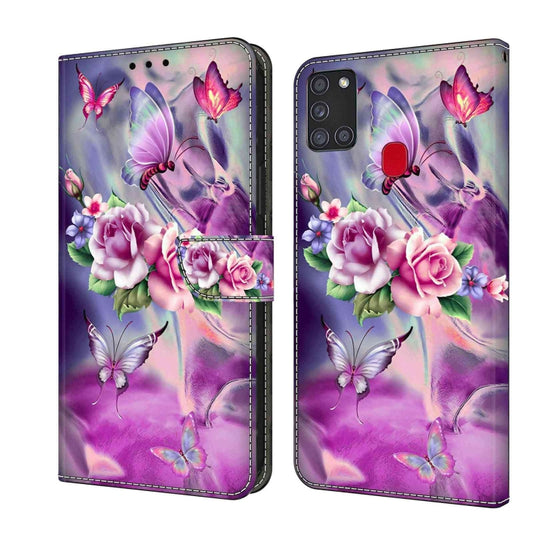 For Samsung Galaxy A21s Crystal 3D Shockproof Protective Leather Phone Case(Butterfly) by buy2fix