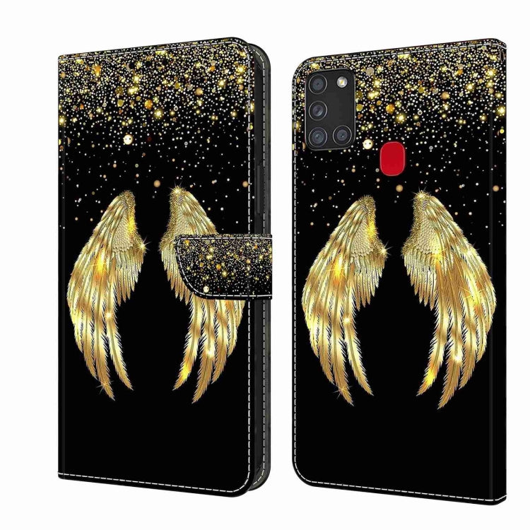 For Samsung Galaxy A21s Crystal 3D Shockproof Protective Leather Phone Case(Golden Wings) by buy2fix