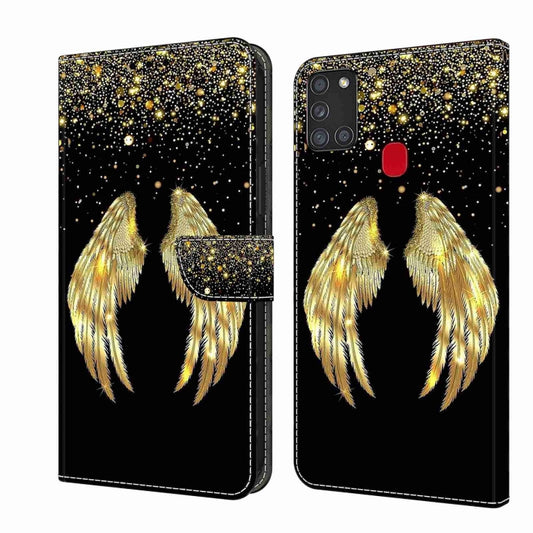 For Samsung Galaxy A21s Crystal 3D Shockproof Protective Leather Phone Case(Golden Wings) by buy2fix