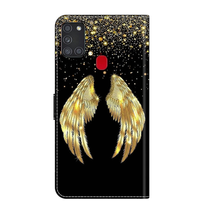 For Samsung Galaxy A21s Crystal 3D Shockproof Protective Leather Phone Case(Golden Wings) by buy2fix
