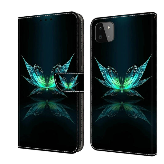 For Samsung Galaxy A22 5G Crystal 3D Shockproof Protective Leather Phone Case(Reflection Dutterfly) by buy2fix