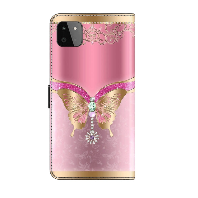 For Samsung Galaxy A22 5G Crystal 3D Shockproof Protective Leather Phone Case(Pink Bottom Butterfly) by buy2fix