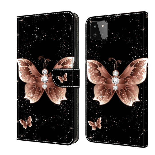 For Samsung Galaxy A22 5G Crystal 3D Shockproof Protective Leather Phone Case(Pink Diamond Butterfly)