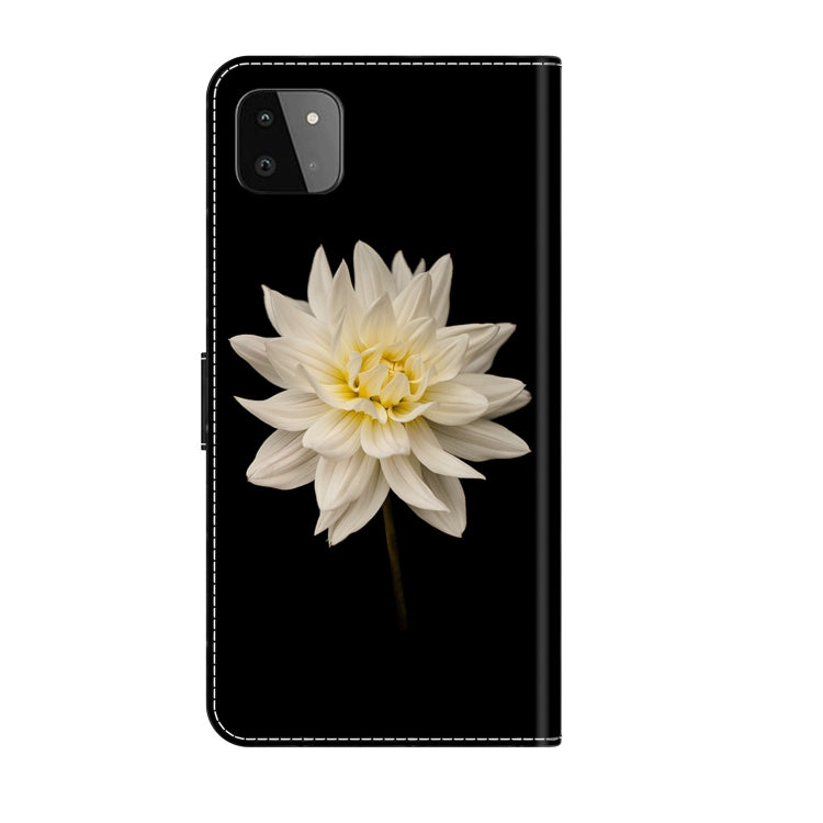 For Samsung Galaxy A22 5G Crystal 3D Shockproof Protective Leather Phone Case(White Flower) by buy2fix