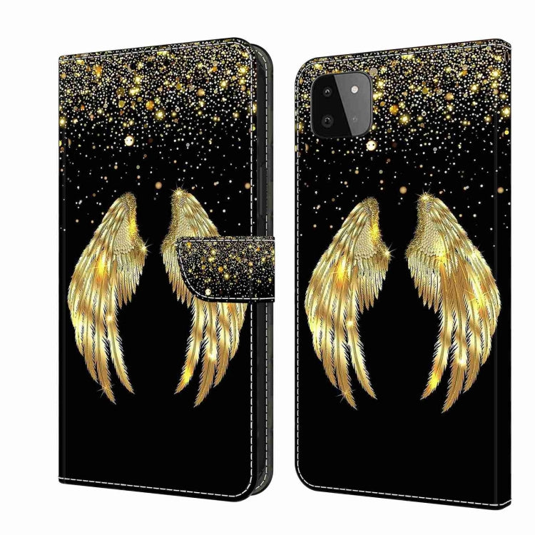 For Samsung Galaxy A22 5G Crystal 3D Shockproof Protective Leather Phone Case(Golden Wings) by buy2fix