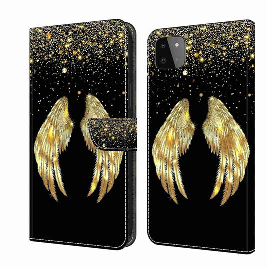 For Samsung Galaxy A22 5G Crystal 3D Shockproof Protective Leather Phone Case(Golden Wings) by buy2fix