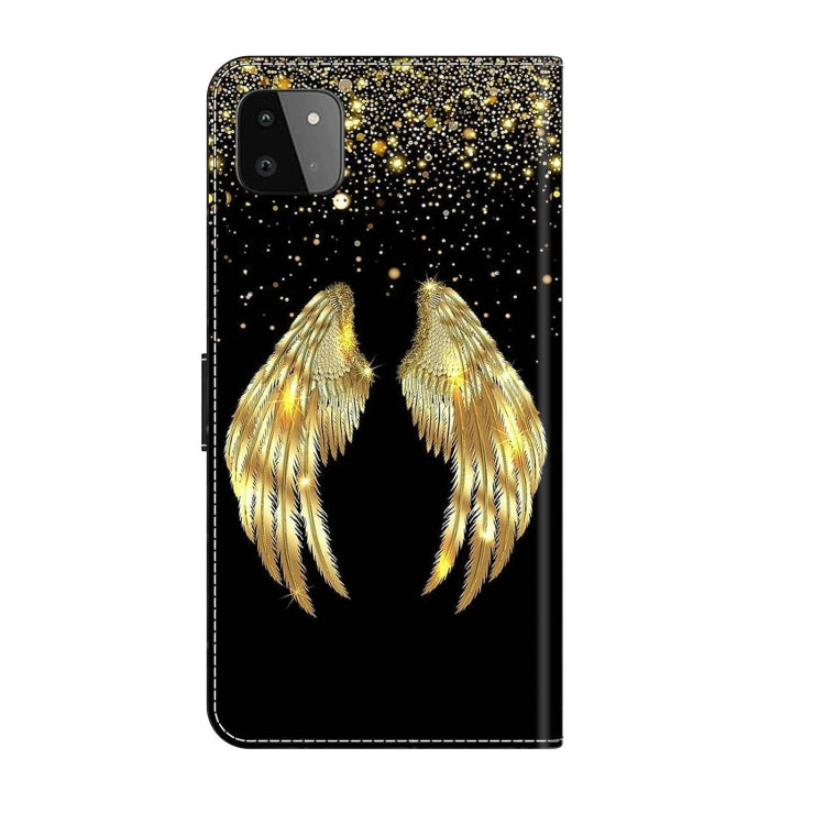 For Samsung Galaxy A22 5G Crystal 3D Shockproof Protective Leather Phone Case(Golden Wings) by buy2fix