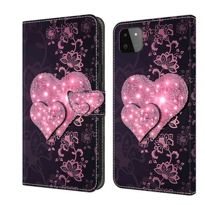 For Samsung Galaxy A22 5G Crystal 3D Shockproof Protective Leather Phone Case(Lace Love) by buy2fix