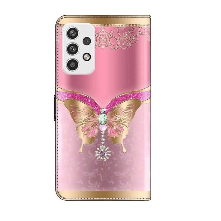 For Samsung Galaxy A23 5G Crystal 3D Shockproof Protective Leather Phone Case(Pink Bottom Butterfly) by buy2fix