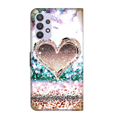 For Samsung Galaxy A32 5G Crystal 3D Shockproof Protective Leather Phone Case(Pink Diamond Heart) by buy2fix