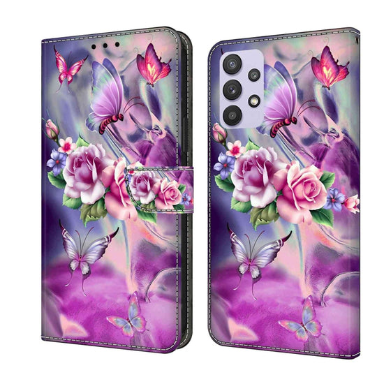 Pour Samsung Galaxy A32 5G Crystal 3D Étui de protection en cuir antichoc (Papillon)