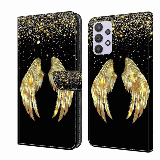 For Samsung Galaxy A32 5G Crystal 3D Shockproof Protective Leather Phone Case(Golden Wings)