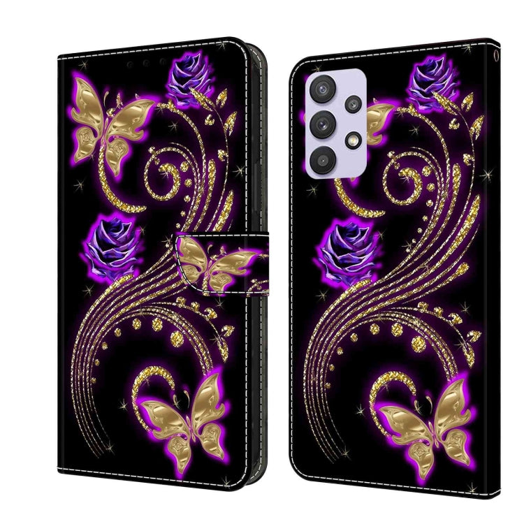 For Samsung Galaxy A32 5G Crystal 3D Shockproof Protective Leather Phone Case(Purple Flower Butterfly) by buy2fix