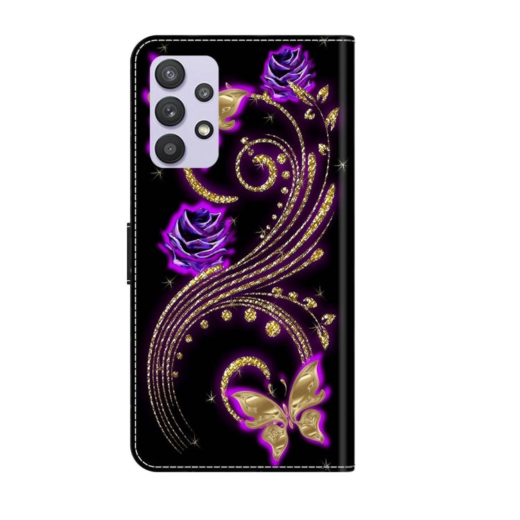 For Samsung Galaxy A32 5G Crystal 3D Shockproof Protective Leather Phone Case(Purple Flower Butterfly) by buy2fix