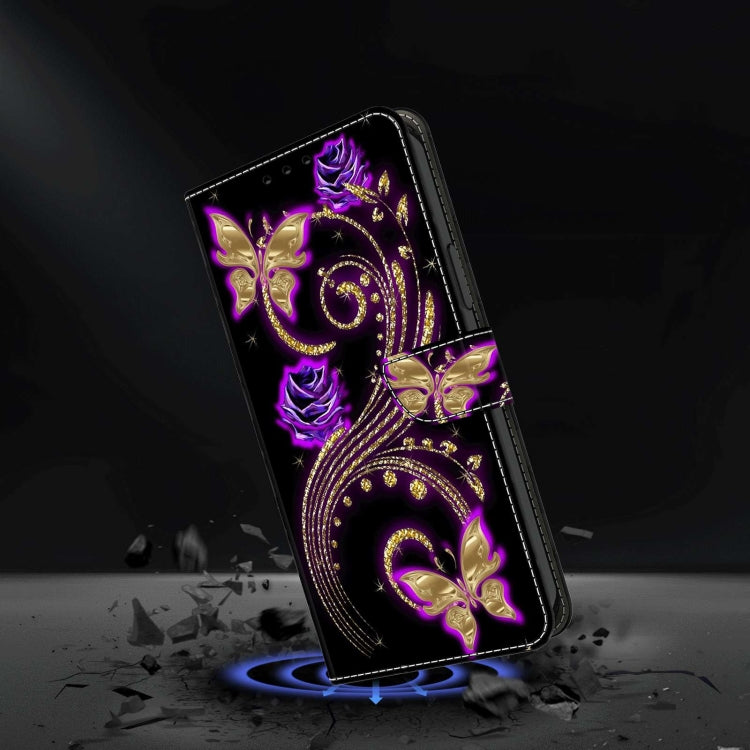 For Samsung Galaxy A32 5G Crystal 3D Shockproof Protective Leather Phone Case(Purple Flower Butterfly) by buy2fix