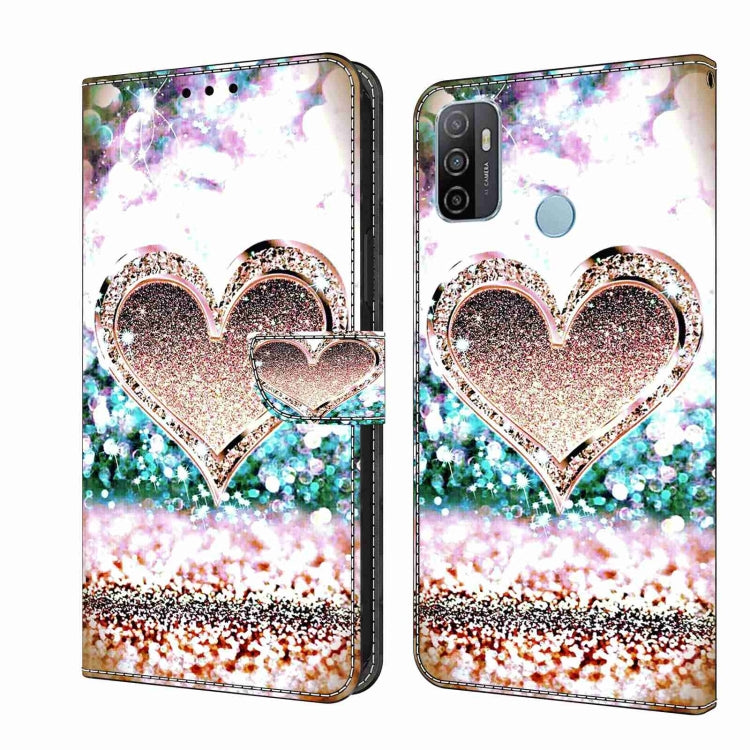For Samsung Galaxy A33 5G Crystal 3D Shockproof Protective Leather Phone Case(Pink Diamond Heart) by buy2fix