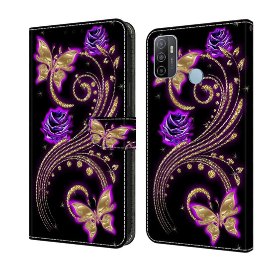 For Samsung Galaxy A33 5G Crystal 3D Shockproof Protective Leather Phone Case(Purple Flower Butterfly) by buy2fix