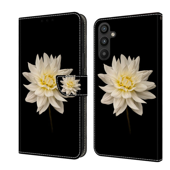 Pour Samsung Galaxy A34 5G Crystal 3D Étui de protection en cuir de protection antichoc (fleur blanche)