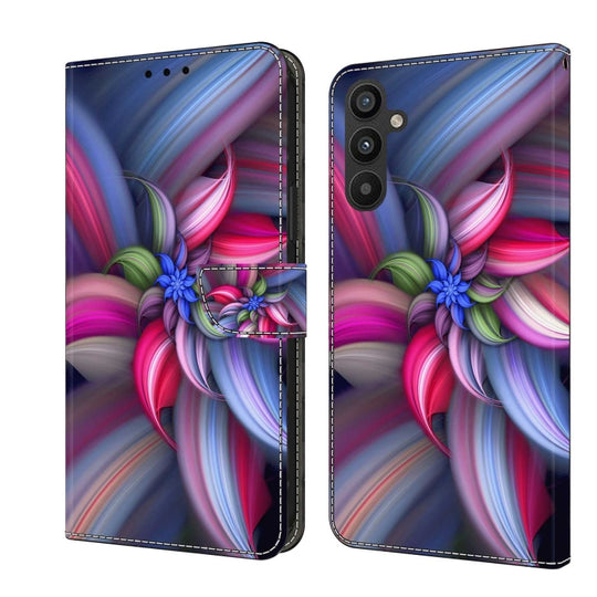 Pour Samsung Galaxy A34 5G Crystal 3D Étui de téléphone de protection en cuir antichoc (fleur colorée)