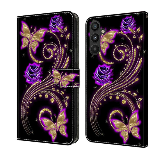 For Samsung Galaxy A34 5G Crystal 3D Shockproof Protective Leather Phone Case(Purple Flower Butterfly) by buy2fix