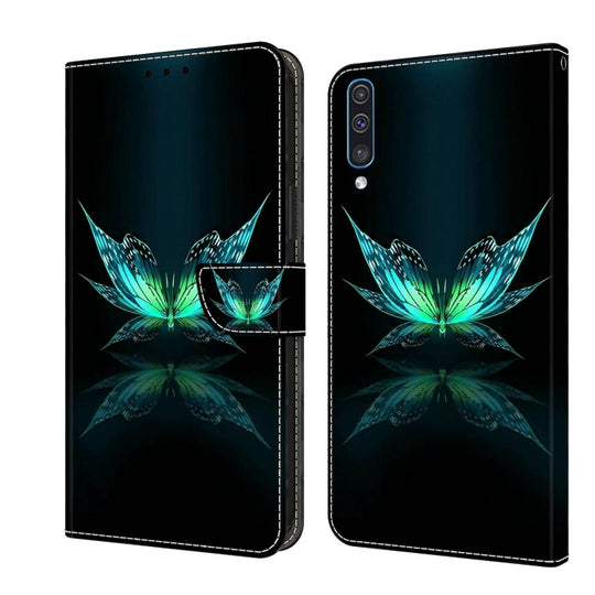 For Samsung Galaxy A50 Crystal 3D Shockproof Protective Leather Phone Case(Reflection Dutterfly)