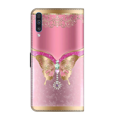 For Samsung Galaxy A50 Crystal 3D Shockproof Protective Leather Phone Case(Pink Bottom Butterfly) by buy2fix