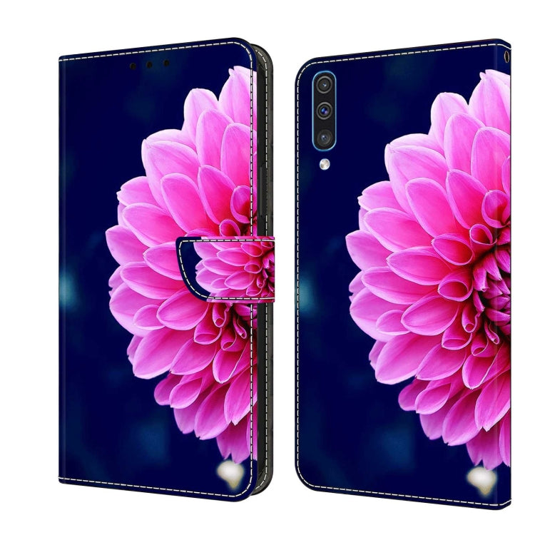 For Samsung Galaxy A50 Crystal 3D Shockproof Protective Leather Phone Case(Pink Petals) by buy2fix