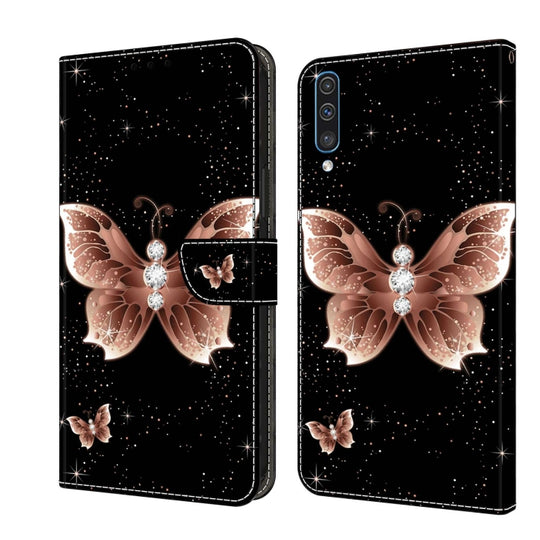 For Samsung Galaxy A50 Crystal 3D Shockproof Protective Leather Phone Case(Pink Diamond Butterfly)