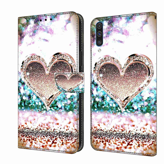 For Samsung Galaxy A50 Crystal 3D Shockproof Protective Leather Phone Case(Pink Diamond Heart) by buy2fix