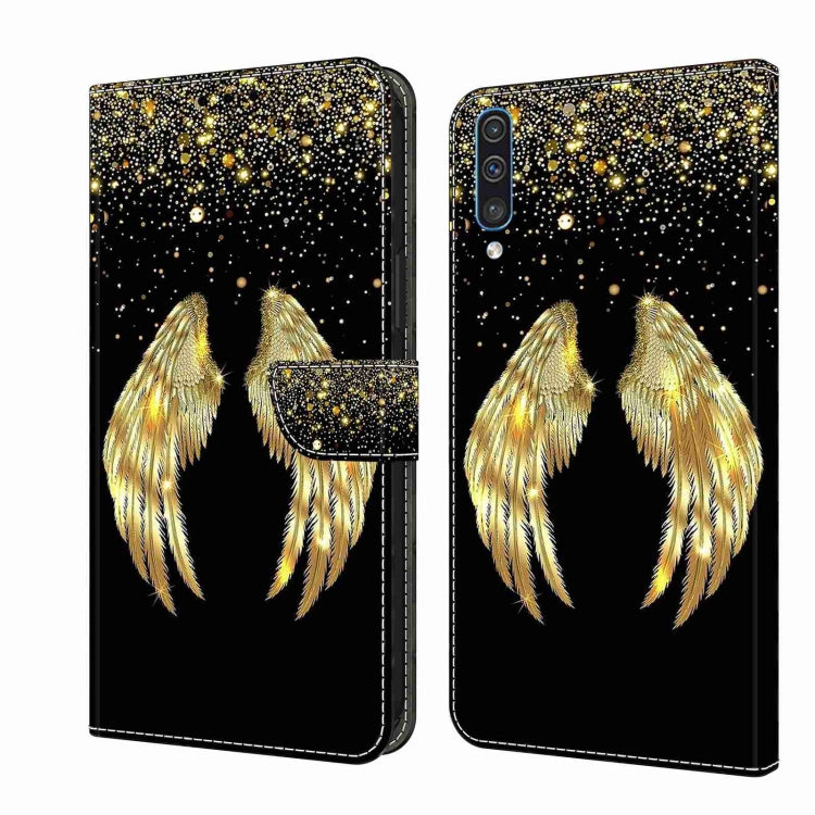 For Samsung Galaxy A50 Crystal 3D Shockproof Protective Leather Phone Case(Golden Wings) by buy2fix