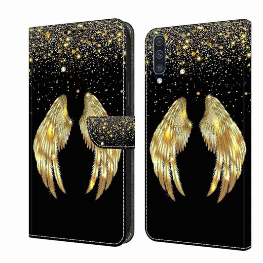 For Samsung Galaxy A50 Crystal 3D Shockproof Protective Leather Phone Case(Golden Wings) by buy2fix