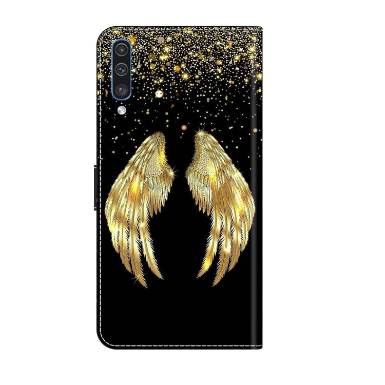 For Samsung Galaxy A50 Crystal 3D Shockproof Protective Leather Phone Case(Golden Wings) by buy2fix