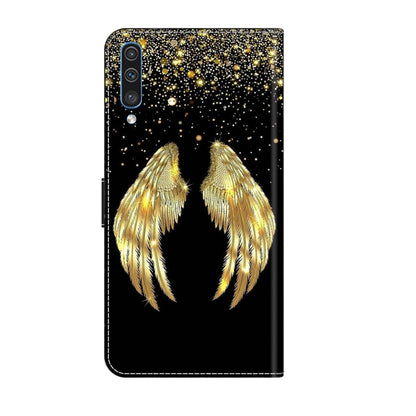 For Samsung Galaxy A50 Crystal 3D Shockproof Protective Leather Phone Case(Golden Wings) by buy2fix