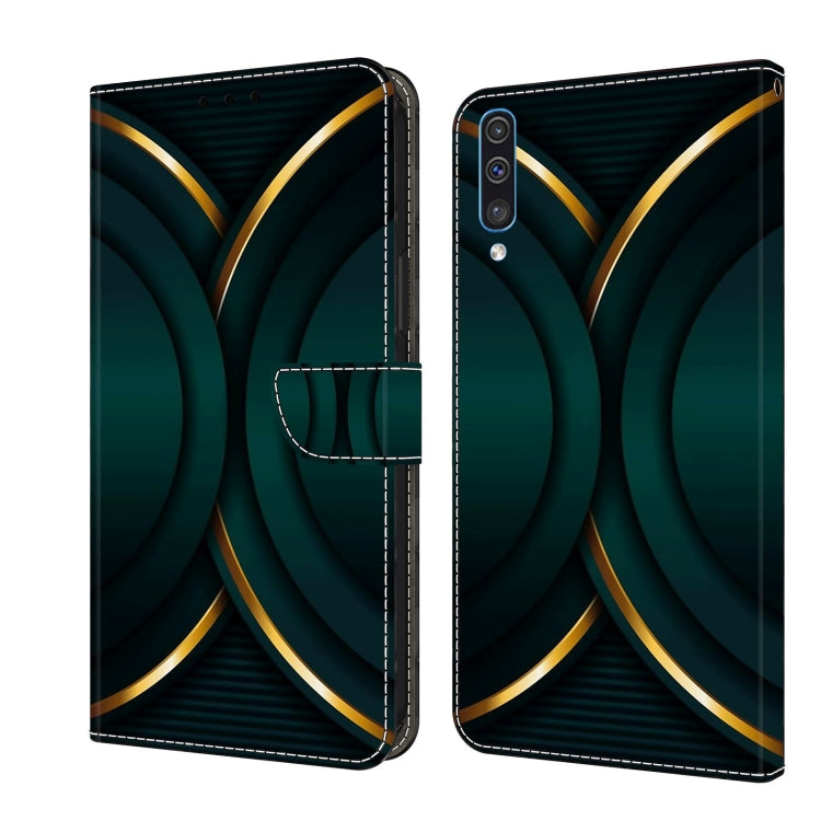 For Samsung Galaxy A50 Crystal 3D Shockproof Protective Leather Phone Case(Gold Outline) by buy2fix